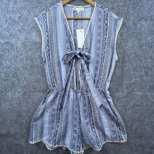 Relished Romper Womens Large Blue Bow Cutout Lightweight Skort Dress Summer